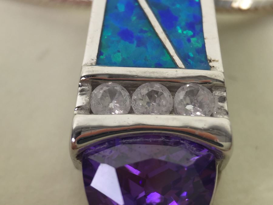 Sterling Silver Pendant Necklace, Ring And Matching Earrings With Amethyst 20.4g [Photo 10]