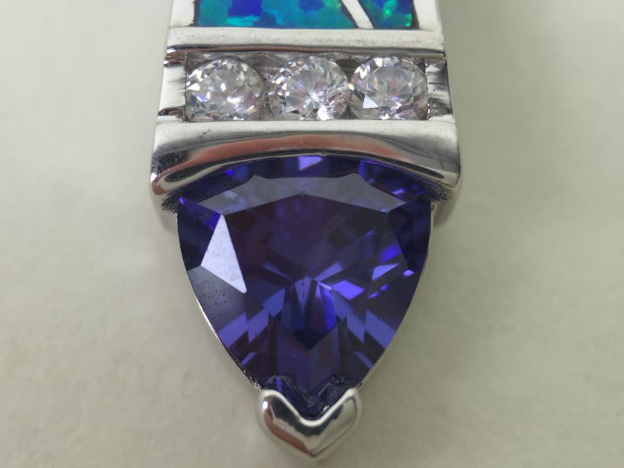 Sterling Silver Pendant Necklace With Blue Gemstone 13.6g [Photo 7]