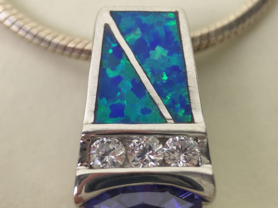 Sterling Silver Pendant Necklace With Blue Gemstone 13.6g [Photo 8]