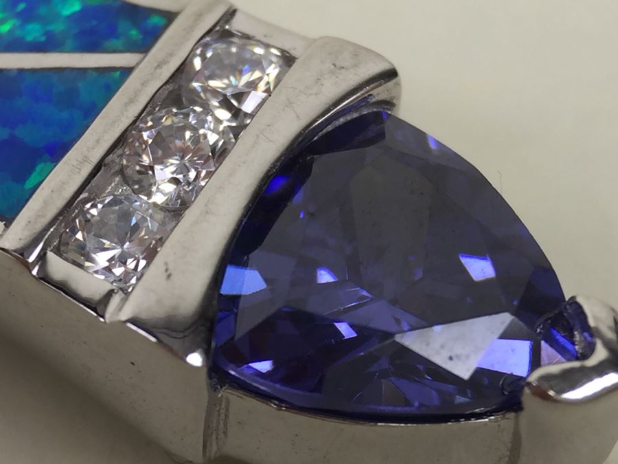 Sterling Silver Pendant Necklace With Blue Gemstone 13.6g [Photo 12]