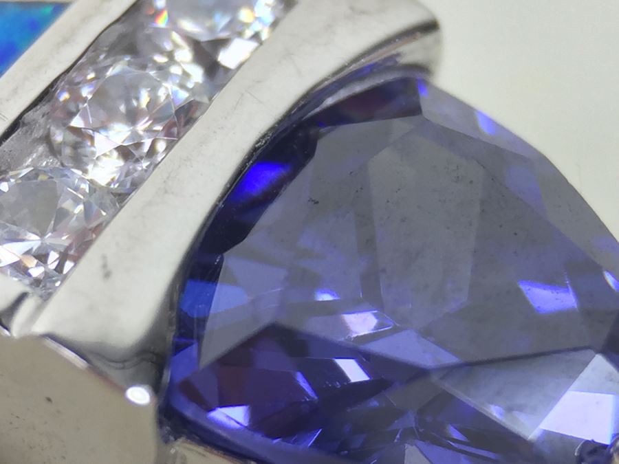 Sterling Silver Pendant Necklace With Blue Gemstone 13.6g [Photo 3]