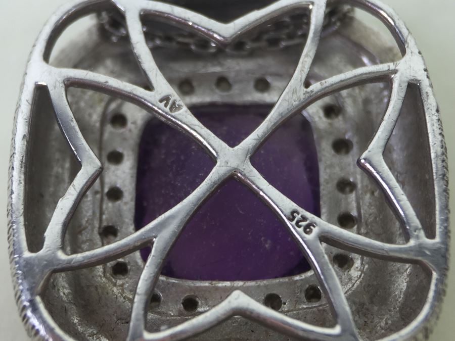Sterling Silver Amethyst Pendant Chain With Matching Sterling Silver Amethyst  Ring 25.6g [Photo 23]