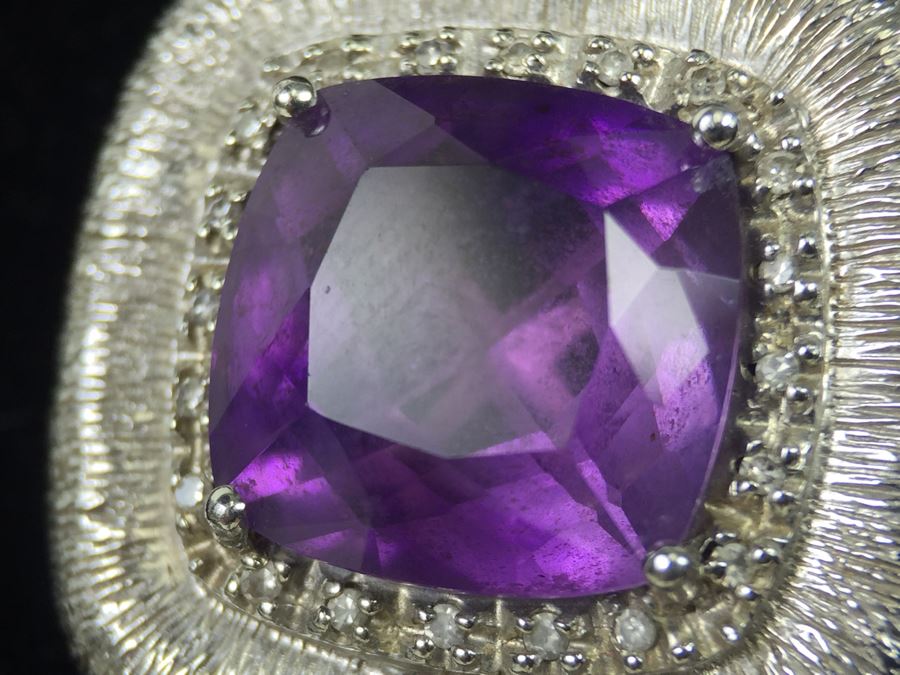 Sterling Silver Amethyst Pendant Chain With Matching Sterling Silver Amethyst  Ring 25.6g [Photo 40]