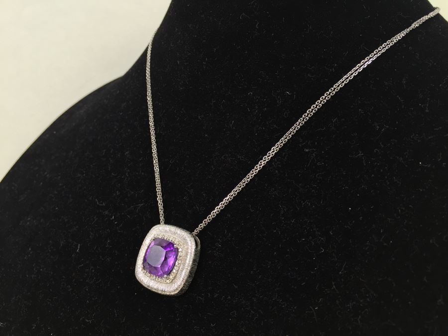 Sterling Silver Amethyst Pendant Chain With Matching Sterling Silver Amethyst  Ring 25.6g [Photo 36]