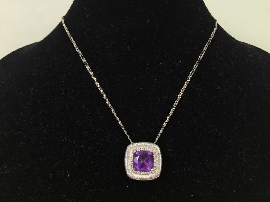 Sterling Silver Amethyst Pendant Chain With Matching Sterling Silver Amethyst  Ring 25.6g [Photo 35]