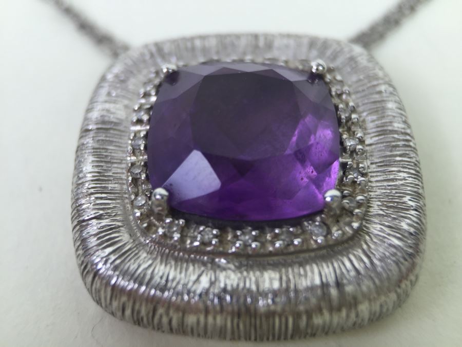 Sterling Silver Amethyst Pendant Chain With Matching Sterling Silver Amethyst  Ring 25.6g [Photo 6]
