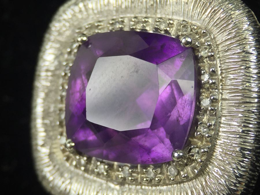 Sterling Silver Amethyst Pendant Chain With Matching Sterling Silver Amethyst  Ring 25.6g [Photo 42]