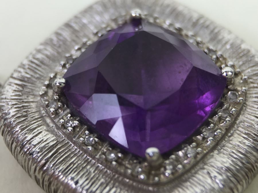 Sterling Silver Amethyst Pendant Chain With Matching Sterling Silver Amethyst  Ring 25.6g [Photo 10]