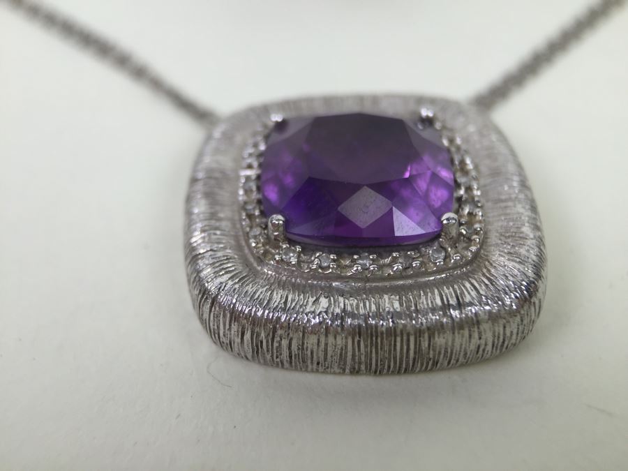 Sterling Silver Amethyst Pendant Chain With Matching Sterling Silver Amethyst  Ring 25.6g [Photo 7]