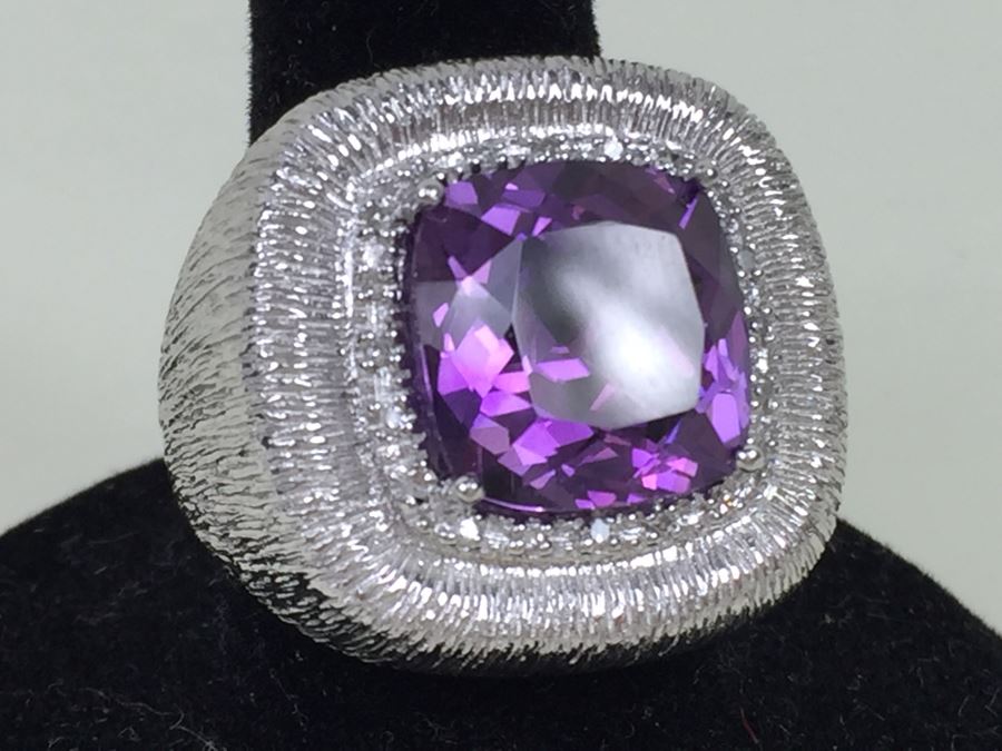 Sterling Silver Amethyst Pendant Chain With Matching Sterling Silver Amethyst  Ring 25.6g [Photo 3]