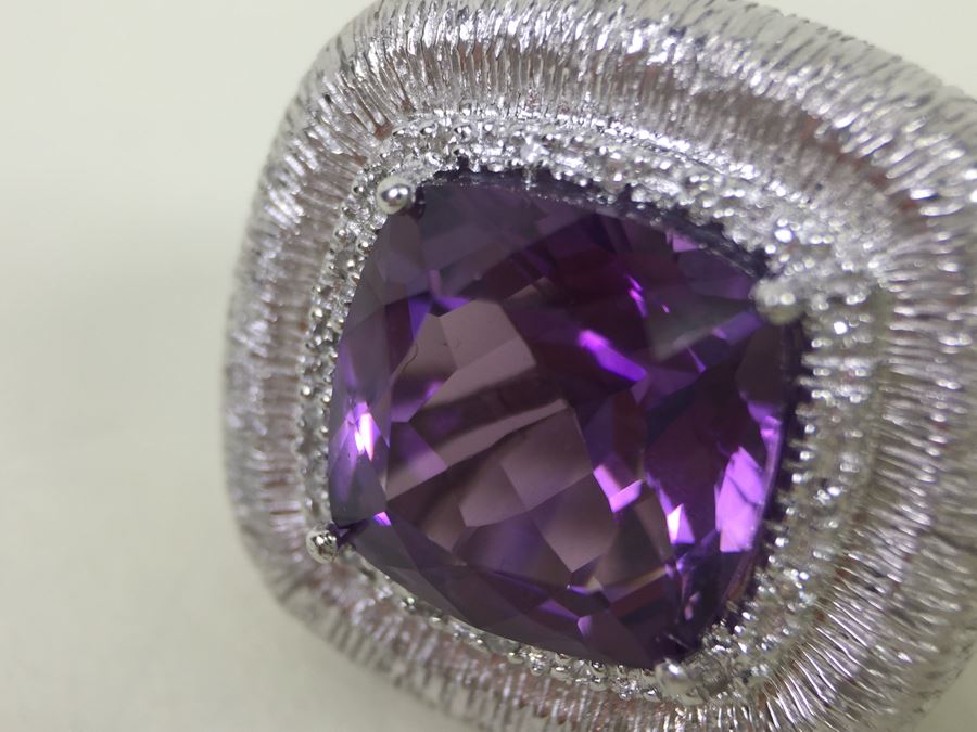 Sterling Silver Amethyst Pendant Chain With Matching Sterling Silver Amethyst  Ring 25.6g [Photo 14]