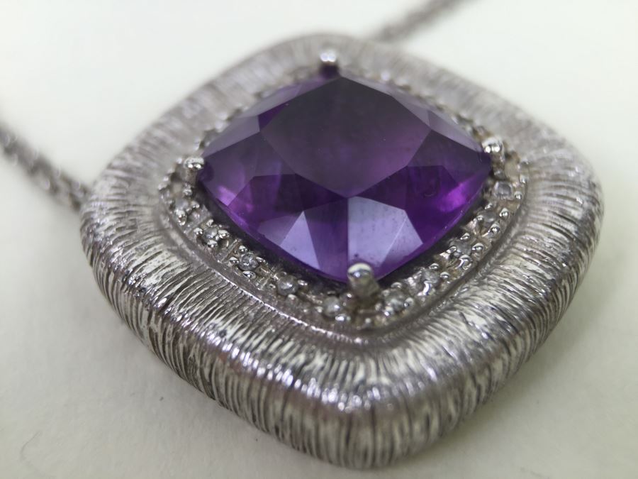 Sterling Silver Amethyst Pendant Chain With Matching Sterling Silver Amethyst  Ring 25.6g [Photo 8]