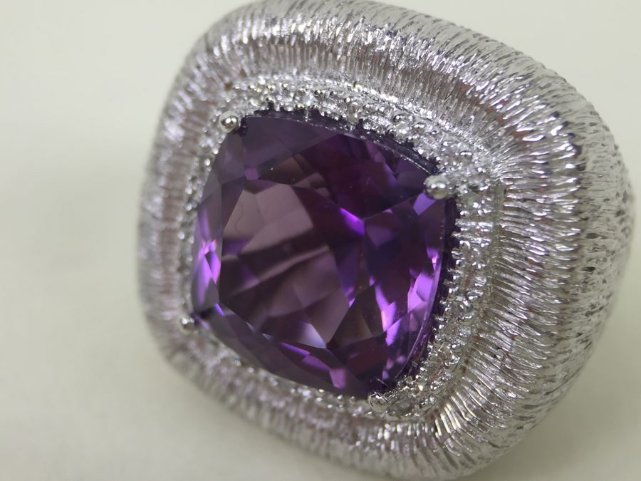 Sterling Silver Amethyst Pendant Chain With Matching Sterling Silver Amethyst  Ring 25.6g [Photo 13]