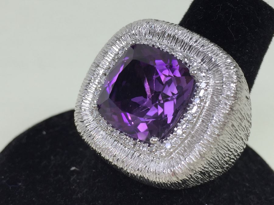 Sterling Silver Amethyst Pendant Chain With Matching Sterling Silver Amethyst  Ring 25.6g [Photo 33]