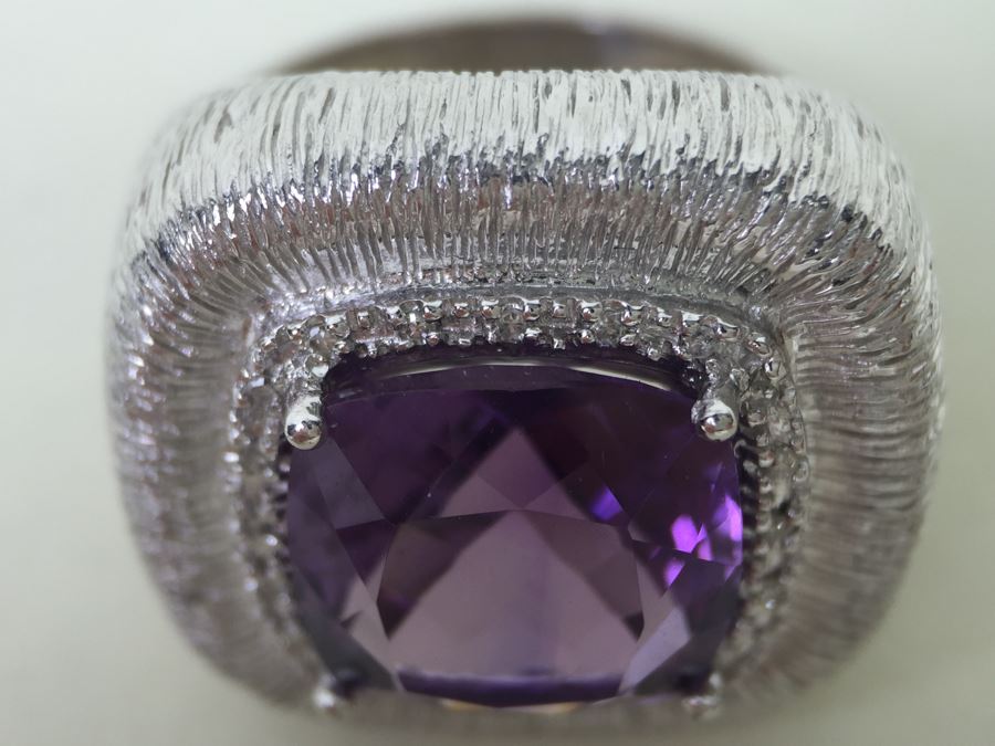 Sterling Silver Amethyst Pendant Chain With Matching Sterling Silver Amethyst  Ring 25.6g [Photo 15]