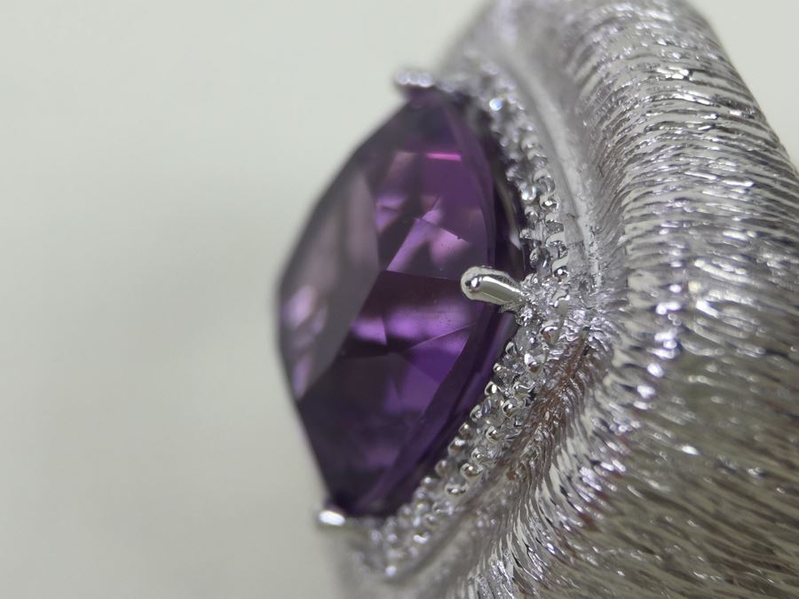 Sterling Silver Amethyst Pendant Chain With Matching Sterling Silver Amethyst  Ring 25.6g [Photo 19]