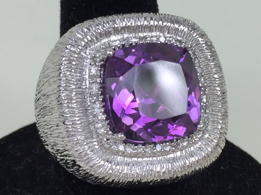 Sterling Silver Amethyst Pendant Chain With Matching Sterling Silver Amethyst  Ring 25.6g [Photo 29]