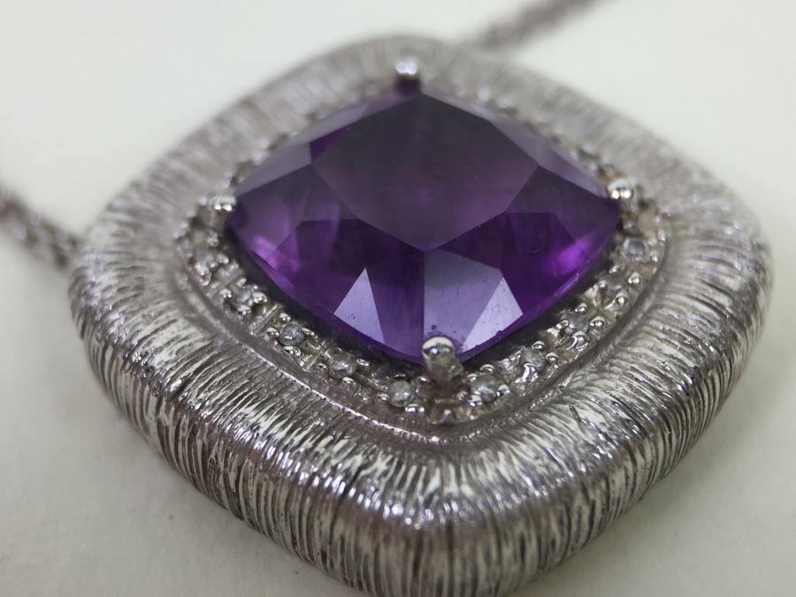 Sterling Silver Amethyst Pendant Chain With Matching Sterling Silver Amethyst  Ring 25.6g [Photo 11]