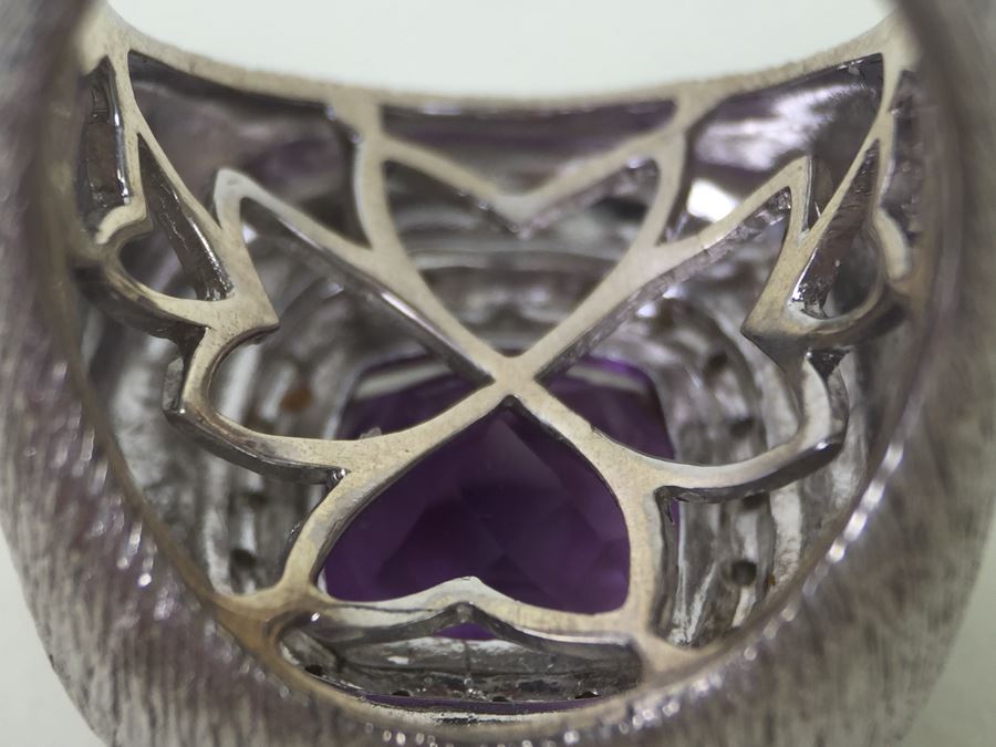 Sterling Silver Amethyst Pendant Chain With Matching Sterling Silver Amethyst  Ring 25.6g [Photo 21]