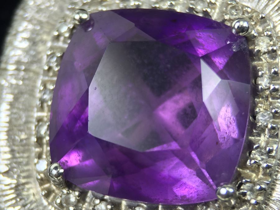 Sterling Silver Amethyst Pendant Chain With Matching Sterling Silver Amethyst  Ring 25.6g [Photo 41]