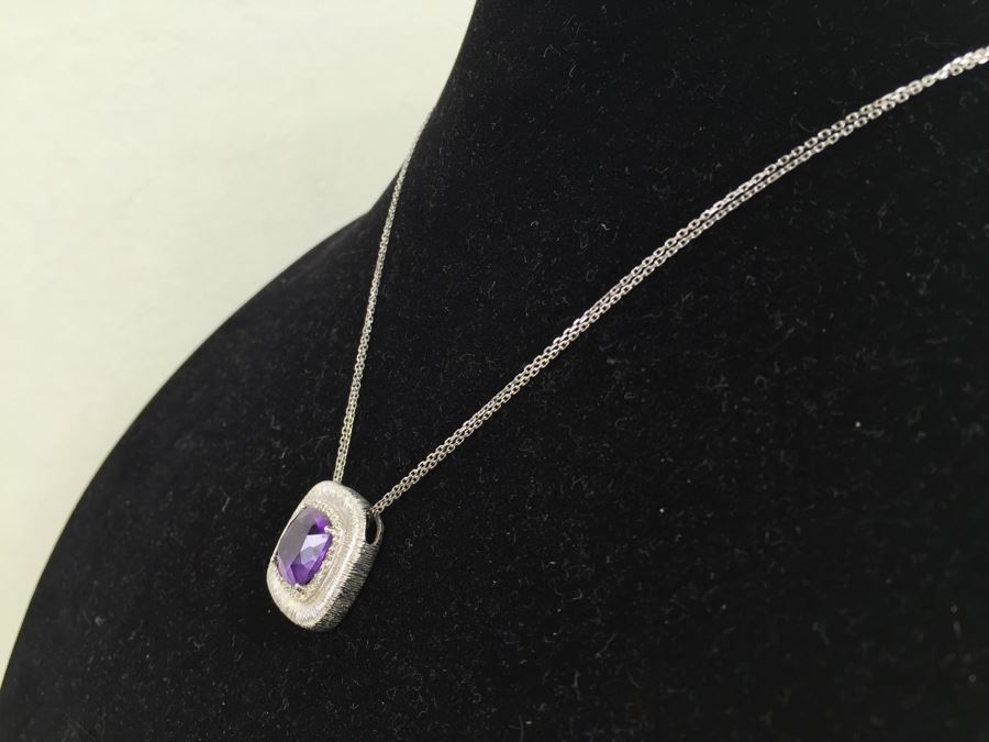 Sterling Silver Amethyst Pendant Chain With Matching Sterling Silver Amethyst  Ring 25.6g [Photo 37]