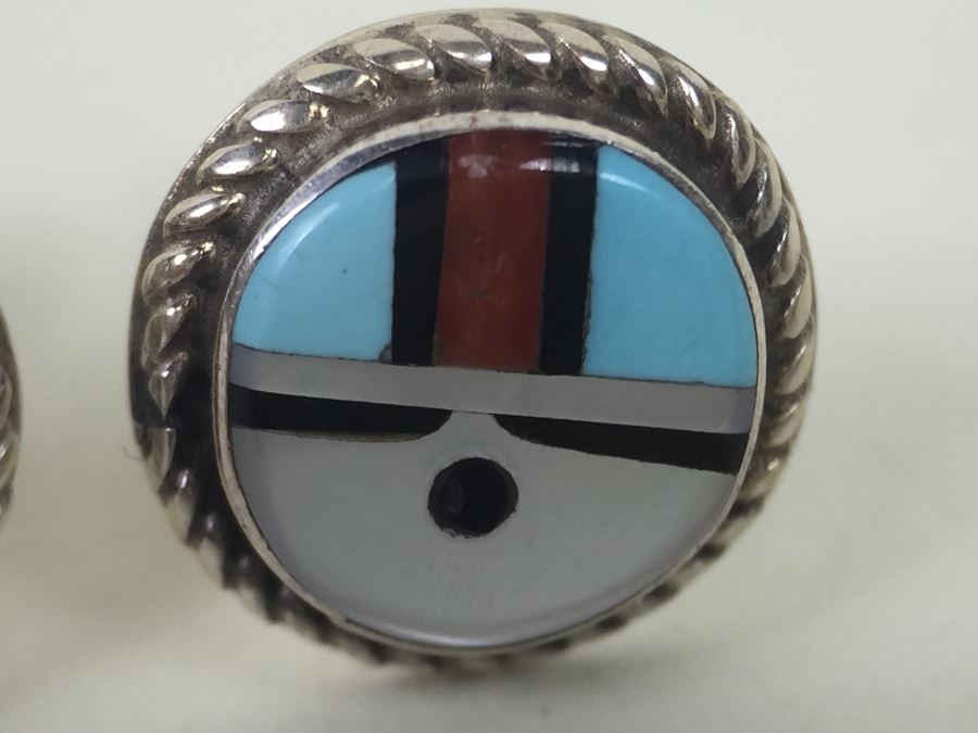 Sterling Silver Earrings With Turquoise Shell Coral 2.8g [Photo 2]