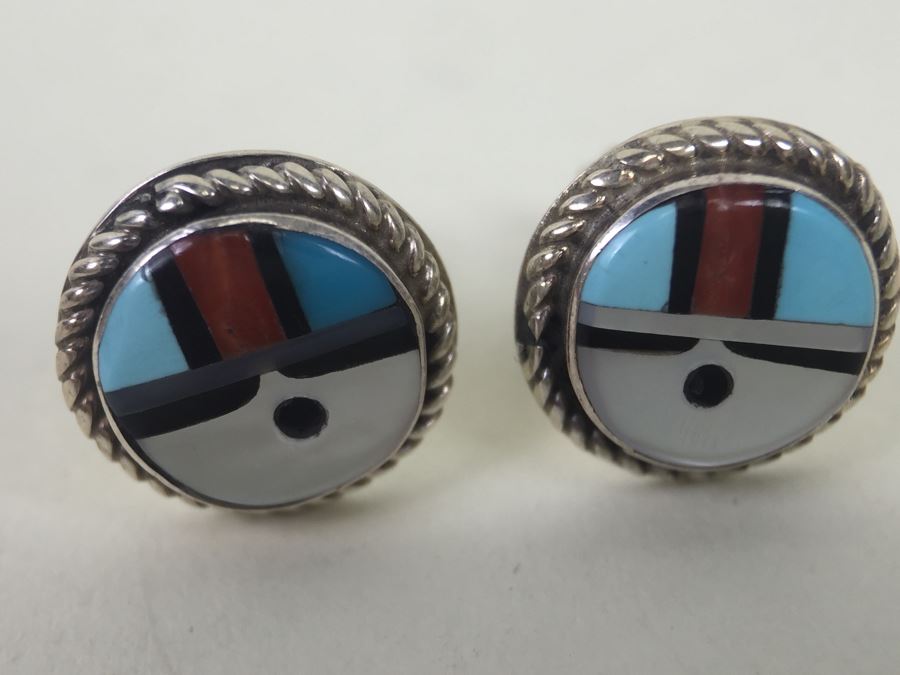 Sterling Silver Earrings With Turquoise Shell Coral 2.8g [Photo 4]