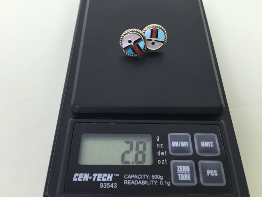 Sterling Silver Earrings With Turquoise Shell Coral 2.8g [Photo 7]