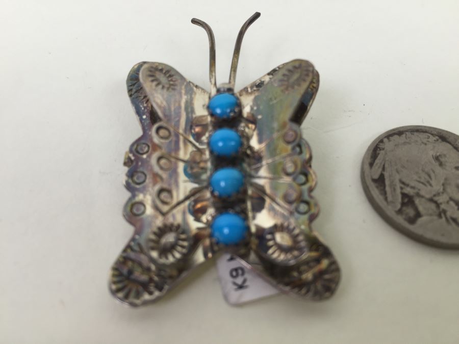 Sterling Silver Turquoise Navajo Brooch Pin 7.7g [Photo 4]