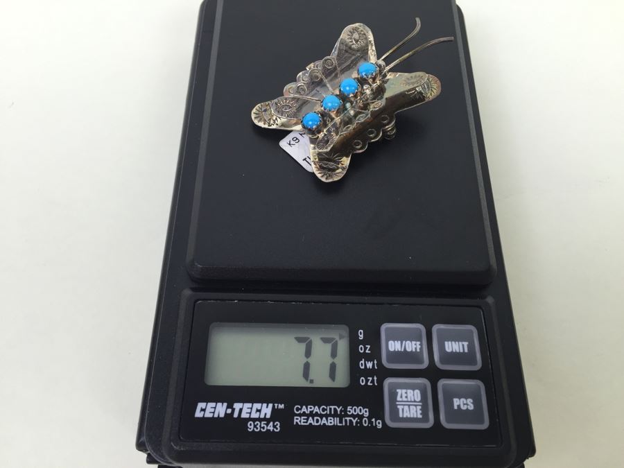 Sterling Silver Turquoise Navajo Brooch Pin 7.7g [Photo 9]