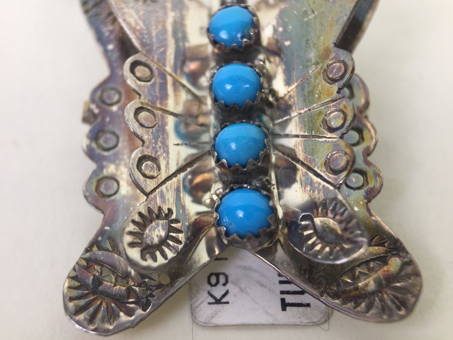 Sterling Silver Turquoise Navajo Brooch Pin 7.7g [Photo 2]