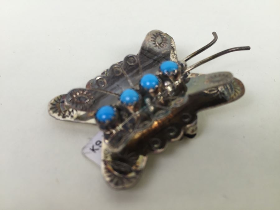 Sterling Silver Turquoise Navajo Brooch Pin 7.7g [Photo 5]
