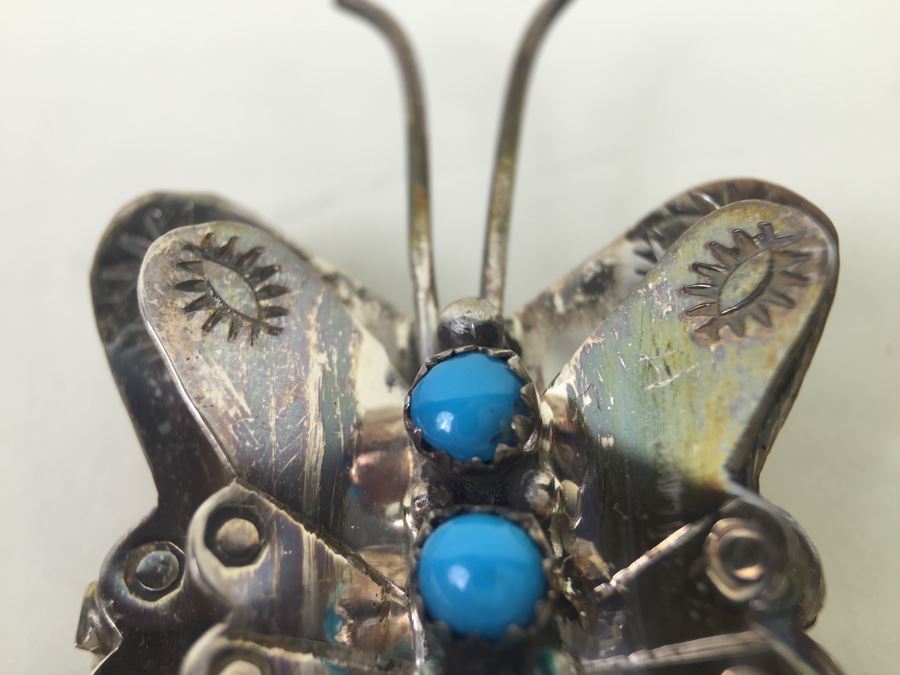 Sterling Silver Turquoise Navajo Brooch Pin 7.7g [Photo 7]