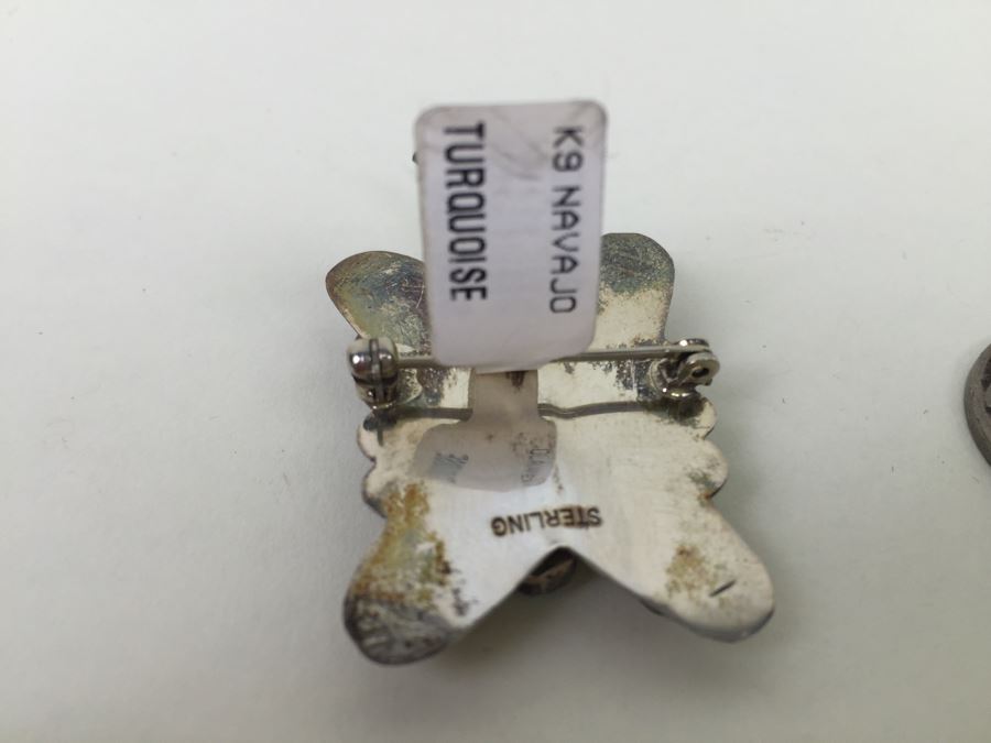 Sterling Silver Turquoise Navajo Brooch Pin 7.7g [Photo 3]
