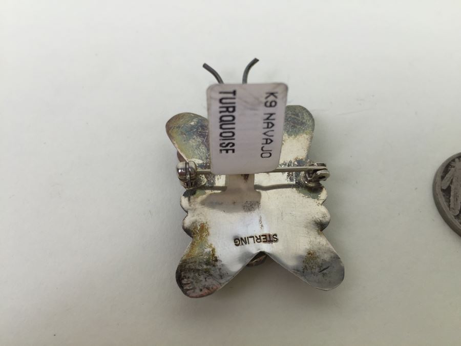 Sterling Silver Turquoise Navajo Brooch Pin 7.7g [Photo 6]