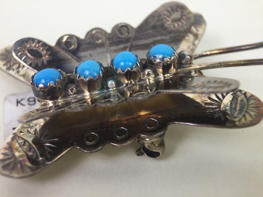 Sterling Silver Turquoise Navajo Brooch Pin 7.7g [Photo 8]