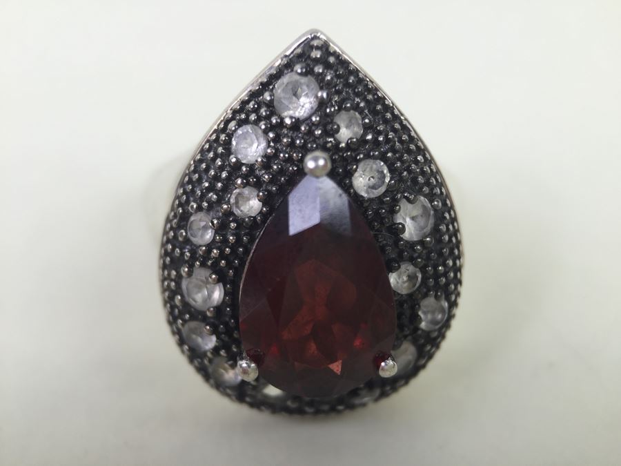 Sterling Silver Pendant And Matching Ring With Gemstones Signed SAI 12.3g [Photo 4]