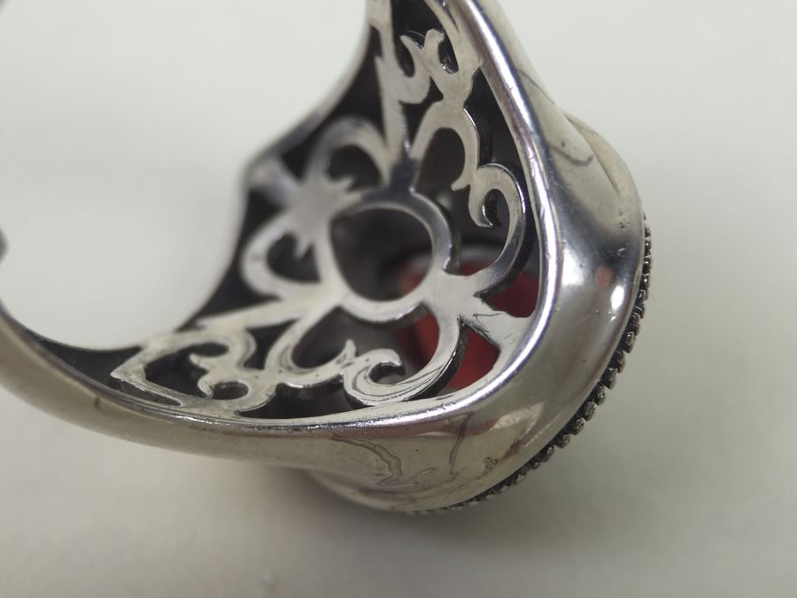 Sterling Silver Pendant And Matching Ring With Gemstones Signed SAI 12.3g [Photo 9]