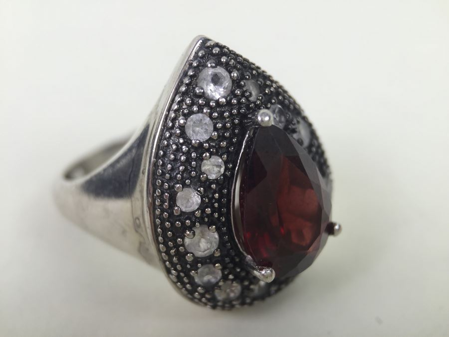 Sterling Silver Pendant And Matching Ring With Gemstones Signed SAI 12.3g [Photo 3]