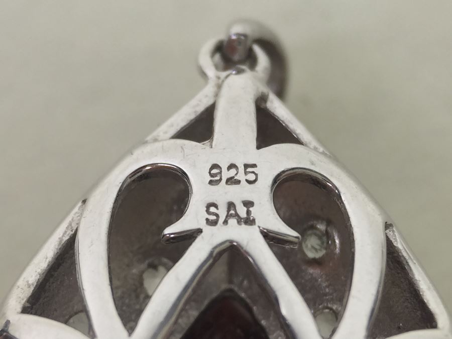 Sterling Silver Pendant And Matching Ring With Gemstones Signed SAI 12.3g [Photo 23]