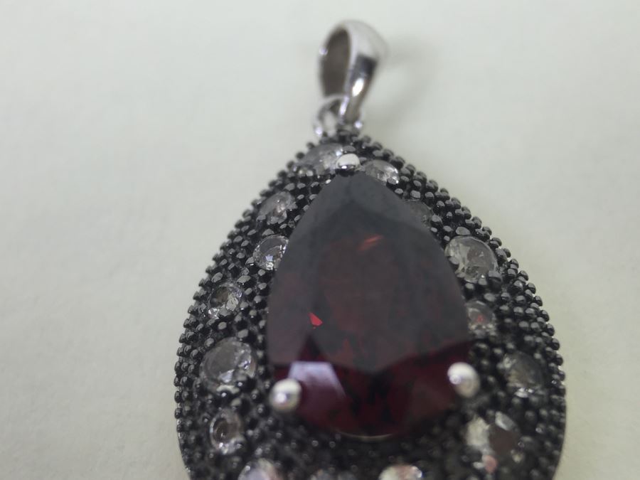 Sterling Silver Pendant And Matching Ring With Gemstones Signed SAI 12.3g [Photo 17]