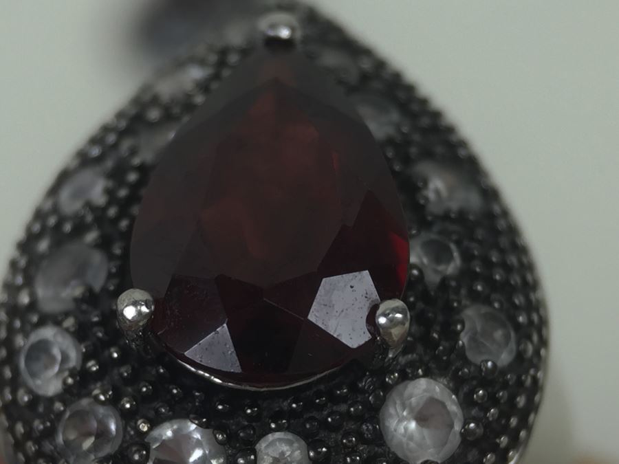 Sterling Silver Pendant And Matching Ring With Gemstones Signed SAI 12.3g [Photo 15]