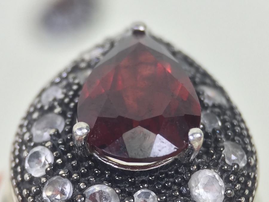 Sterling Silver Pendant And Matching Ring With Gemstones Signed SAI 12.3g [Photo 14]