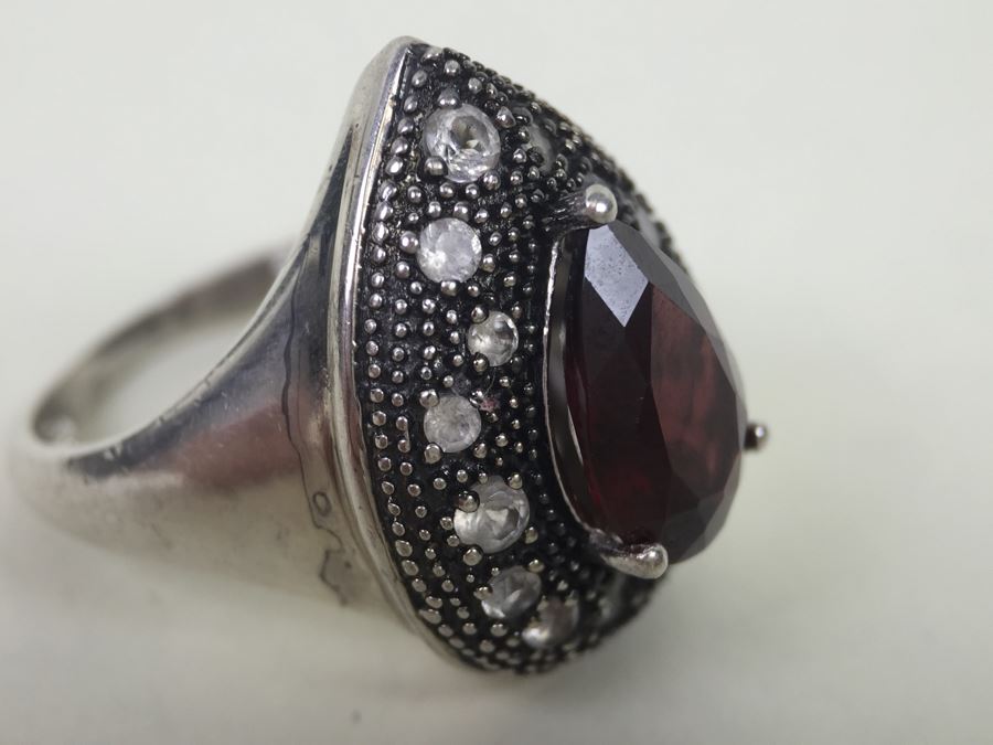 Sterling Silver Pendant And Matching Ring With Gemstones Signed SAI 12.3g [Photo 11]