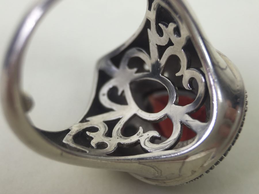 Sterling Silver Pendant And Matching Ring With Gemstones Signed SAI 12.3g [Photo 8]