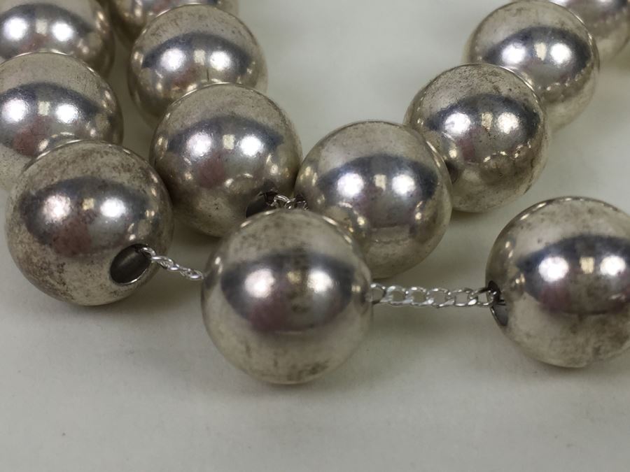 Vintage Sterling Silver Ball Bead Necklace Signed PPC 91.1g