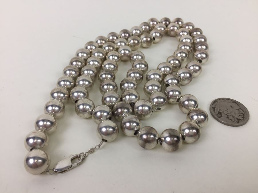 Vintage Sterling Silver Ball Bead Necklace Signed PPC 91.1g