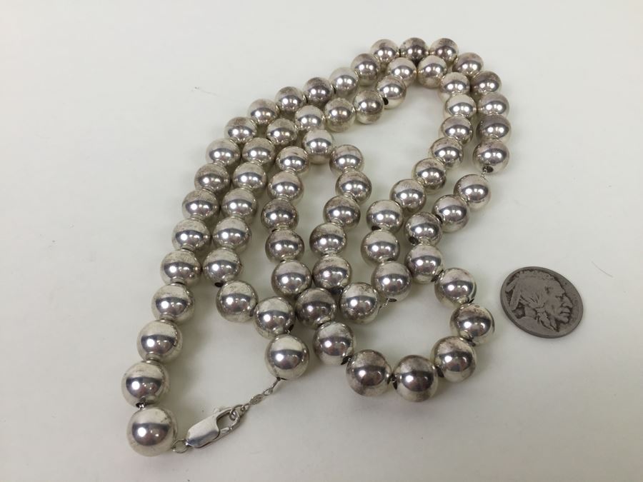 Vintage Sterling Silver Ball Bead Necklace Signed PPC 91.1g [Photo 7]