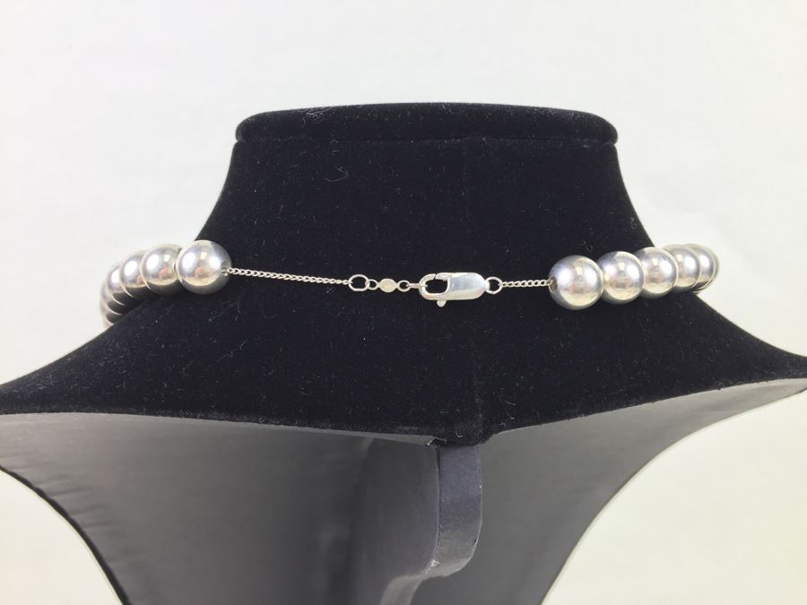 Vintage Sterling Silver Ball Bead Necklace Signed PPC 91.1g [Photo 6]