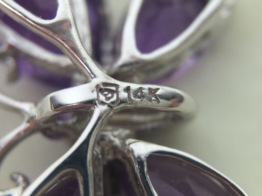 14K White Gold Amethyst Butterfly Pendant With 14K White Gold Box Chain 3.0g [Photo 3]